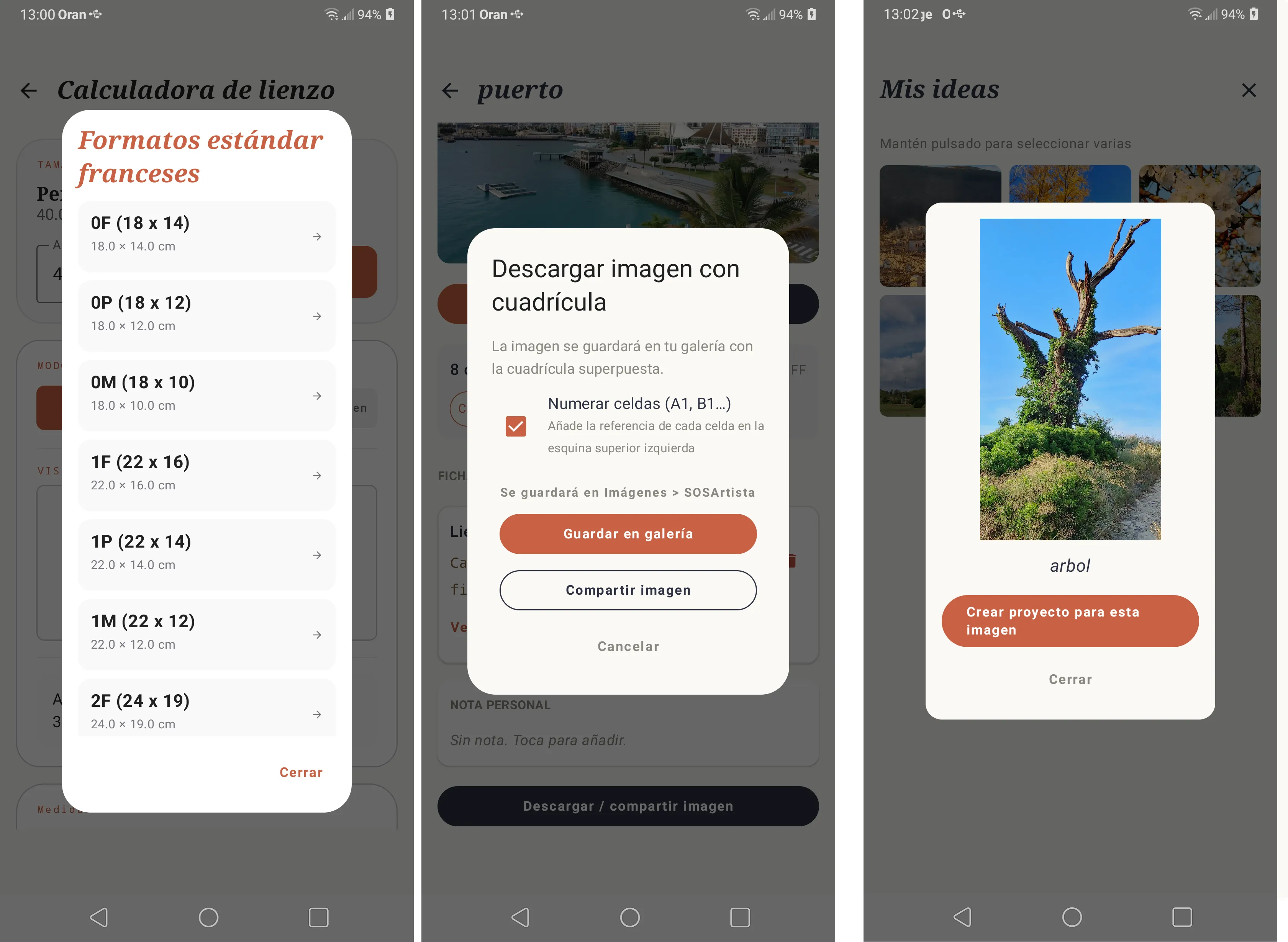 Pantalla de aplicación de Cuadrícula