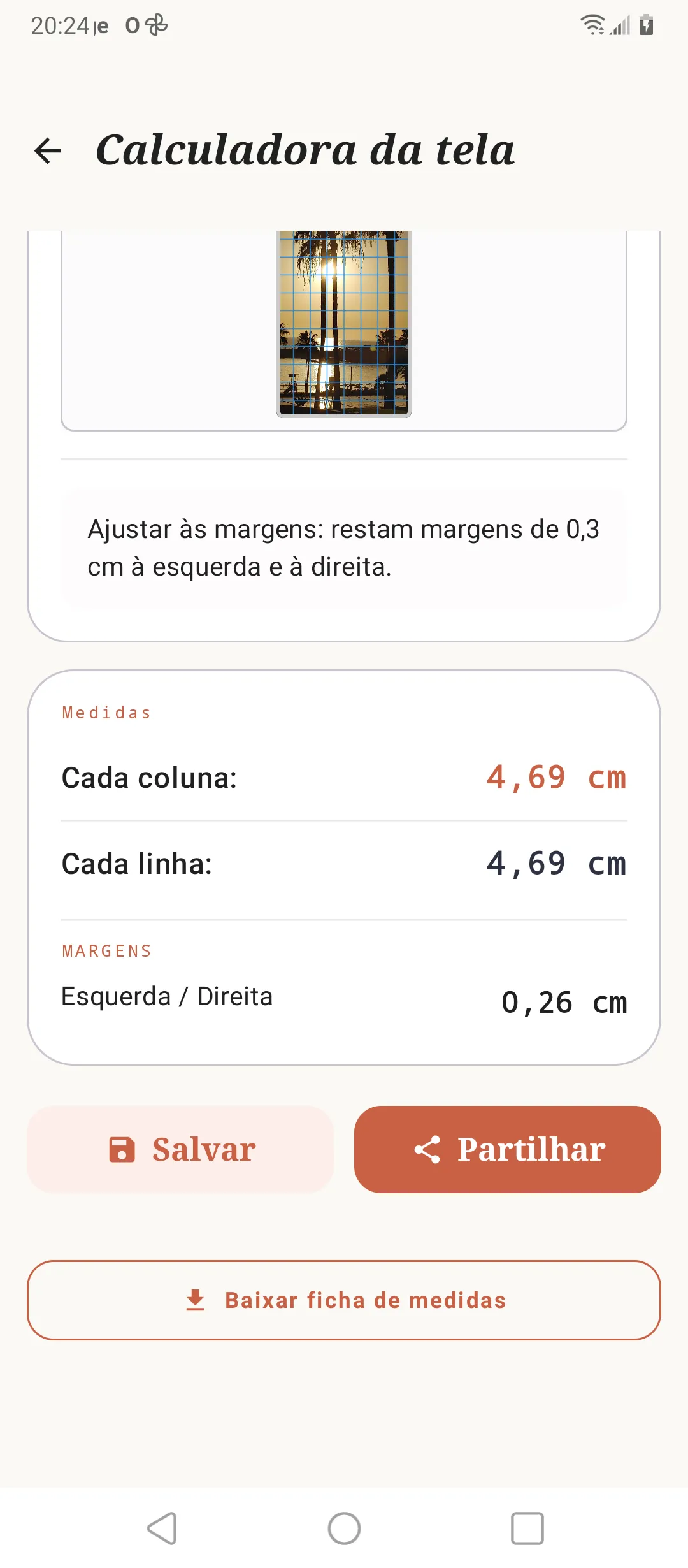 Calculadora de medidas da tela no SOS Artista