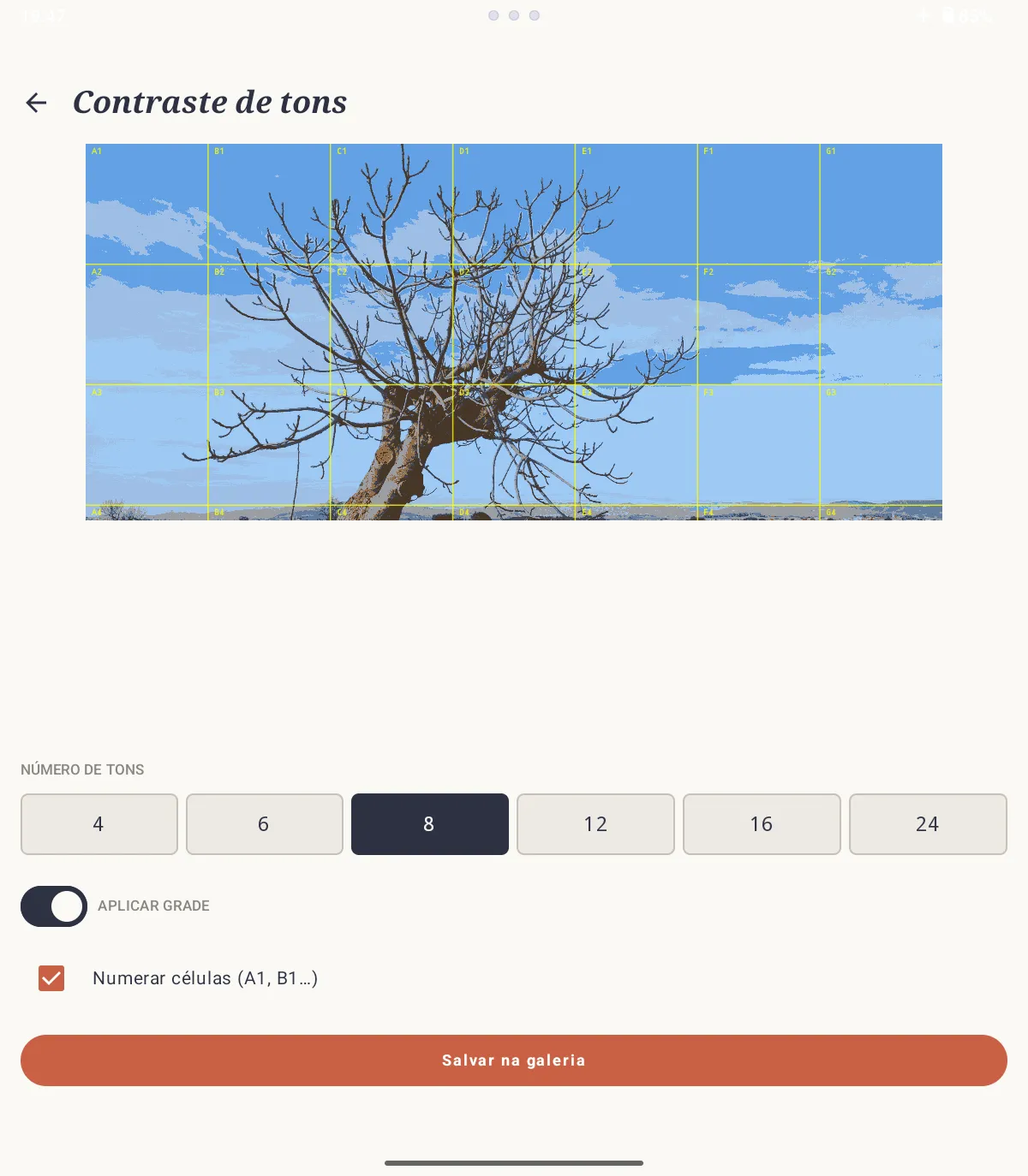 Análise de contraste de tons no tablet