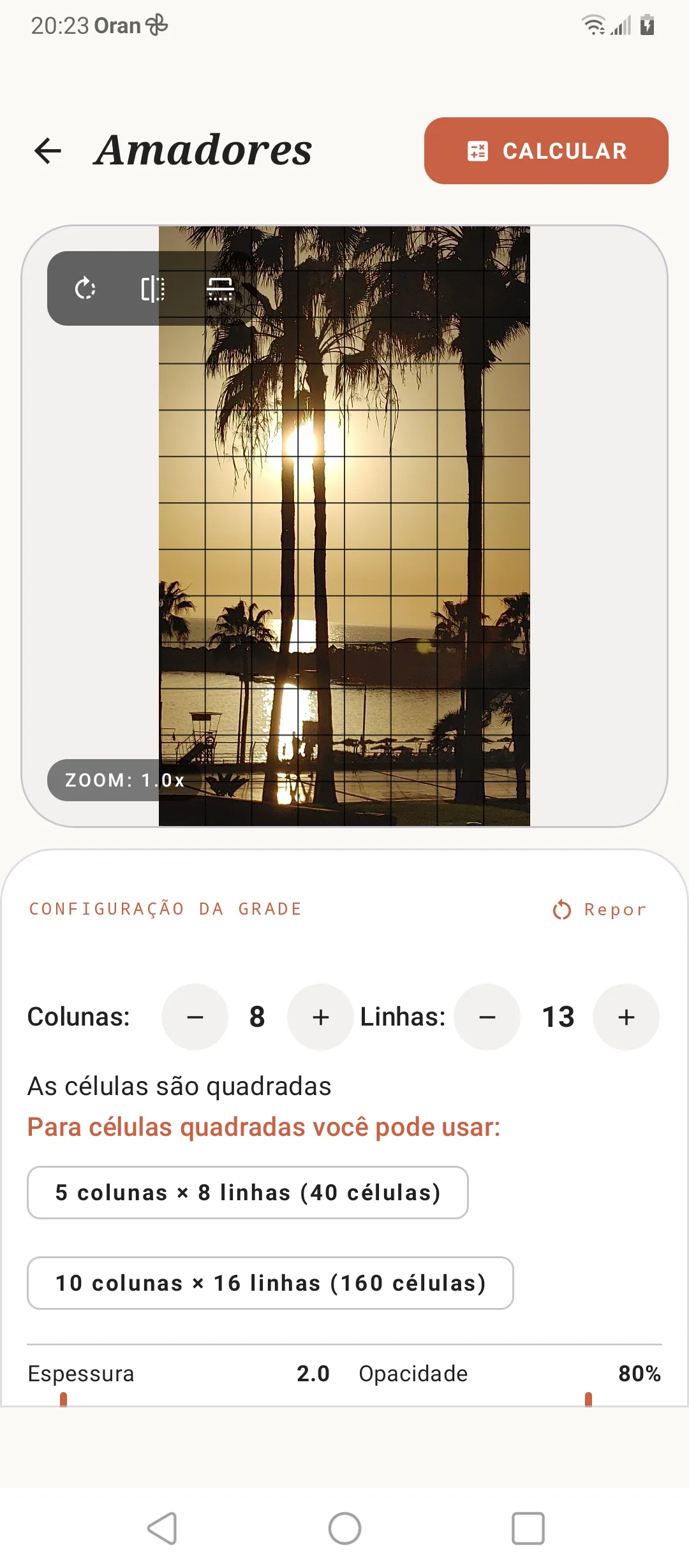 Editor de grade do SOS Artista