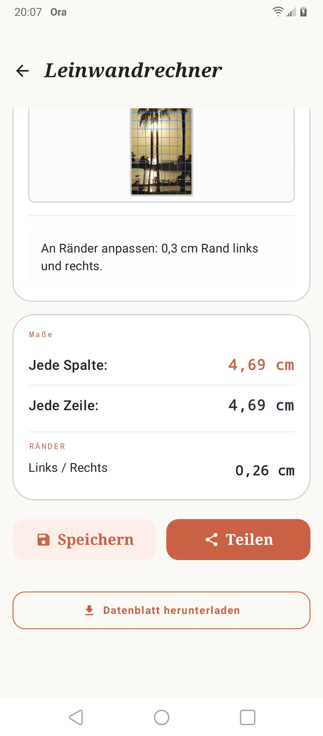 Leinwandrechner von SOS Artista mit Rastermaßen für die Leinwand