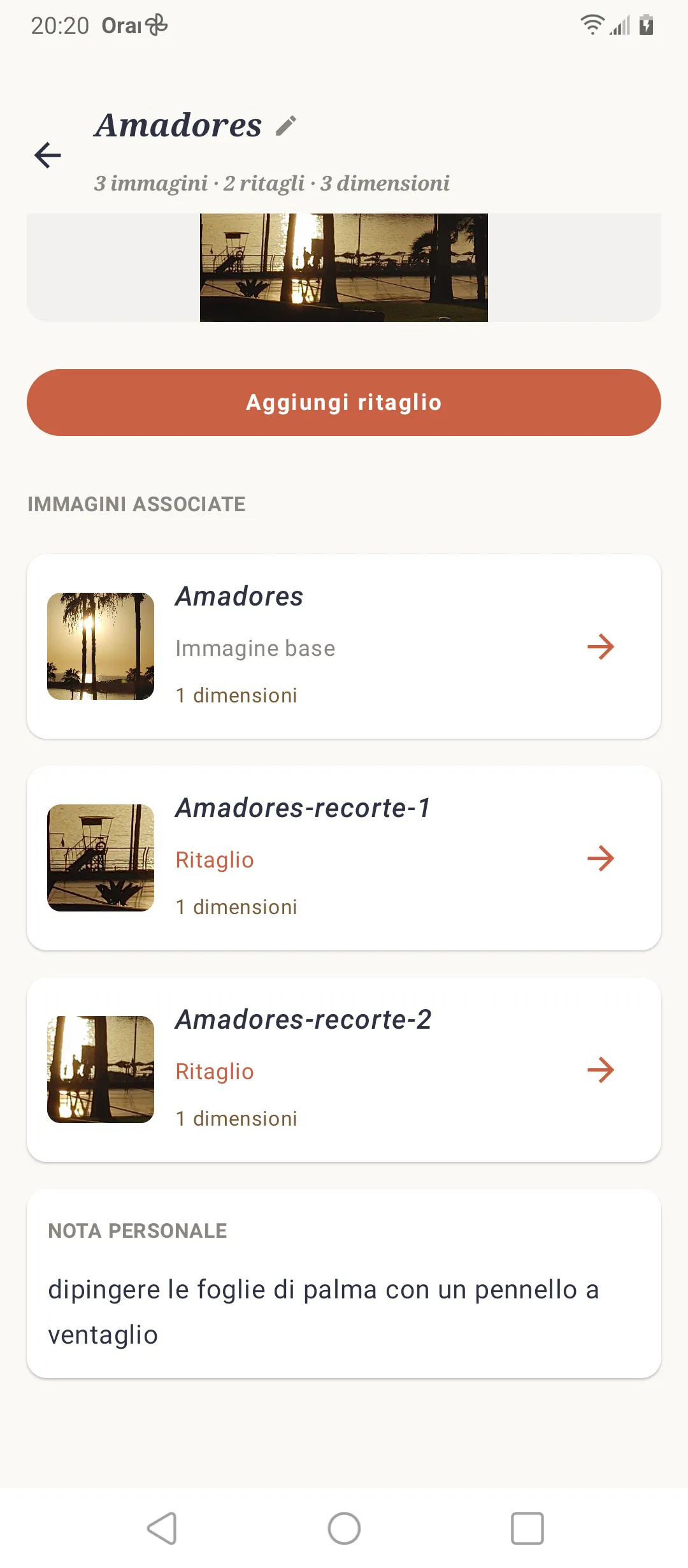 Progetto SOS Artista con immagine di base, ritagli, misure e note
