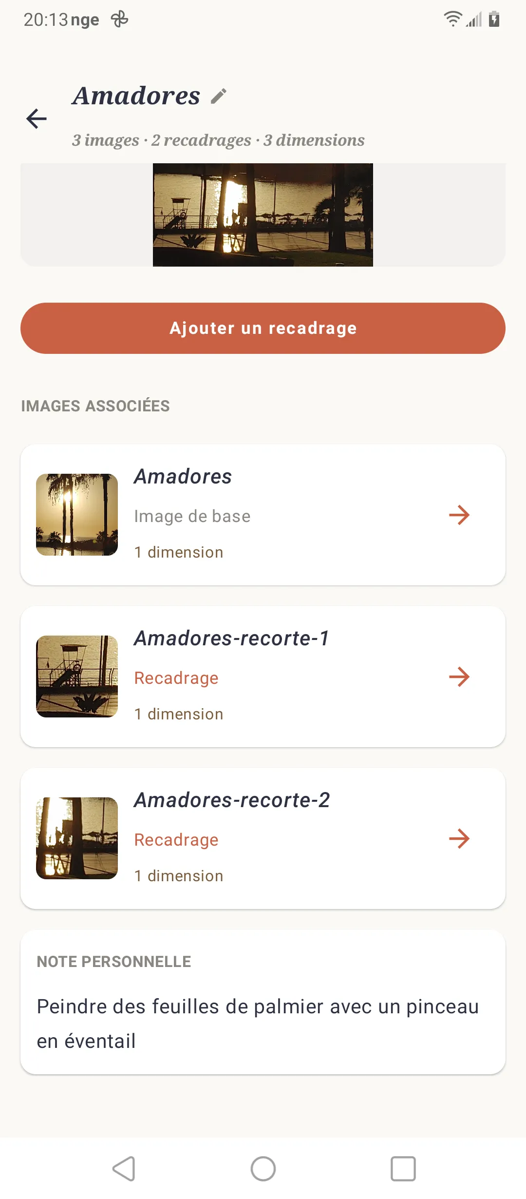 Projet SOS Artista avec image de base, recadrages, mesures et notes