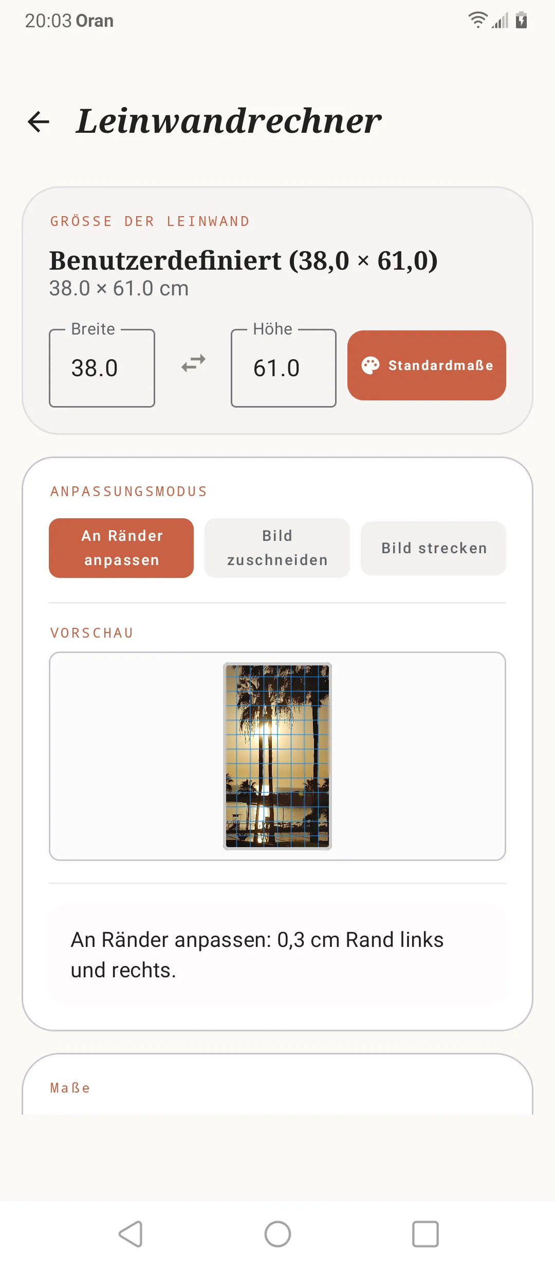 Anpassung eines Referenzbildes an das Leinwandformat in SOS Artista